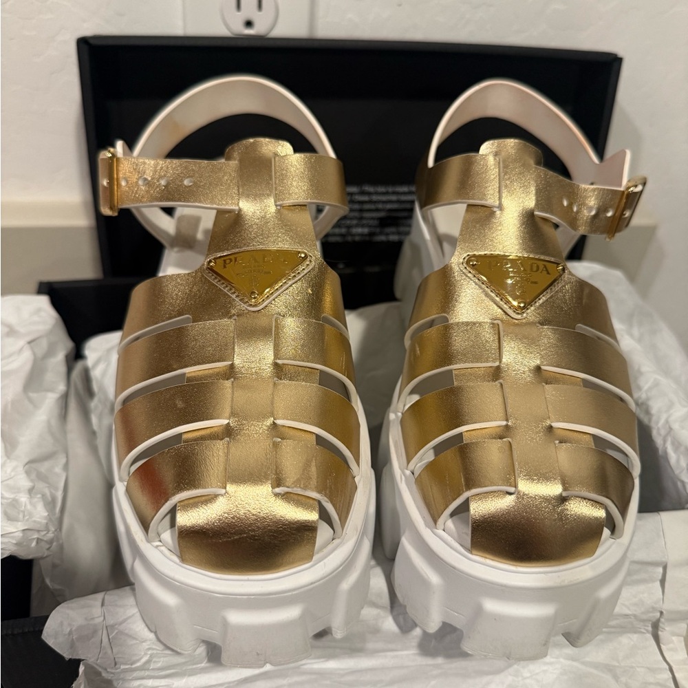 Prada Gold Sandals Sz 37